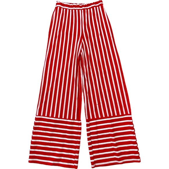 Zara Pants - Zara palazzo trouser Red and white striped wide leg pants with elastic waist S